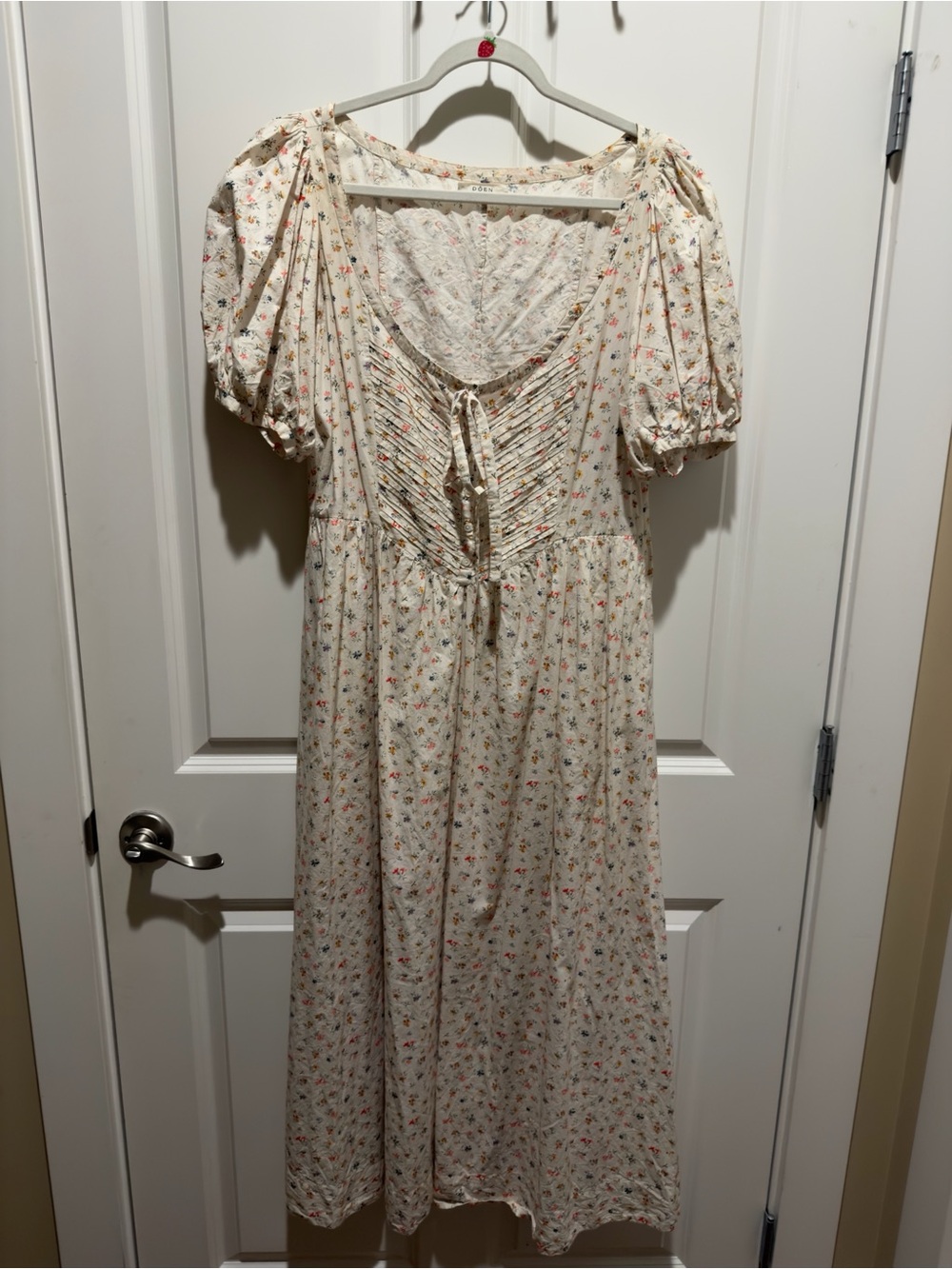 Doen organic cotton XL floral cream white Puff-Sleeve Midi Dress